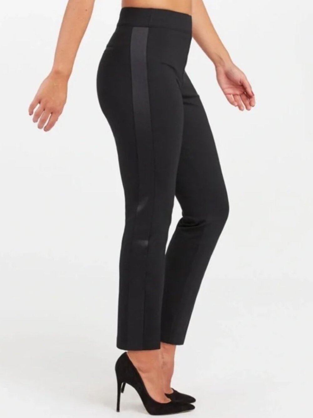 Spanx The Perfect Black Pants Ankle Tuxedo Striped Slim Straight M $148 Pull On